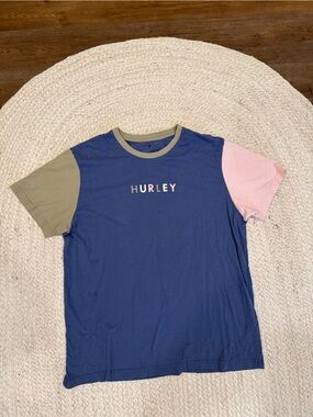 Hurley Two-Tone Crewneck Tee in Blue and Olive